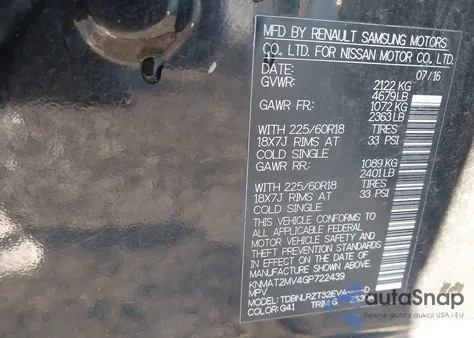 2016 Nissan Rogue Sl из США, поврежденный, VIN KNMAT2MV4GP722439